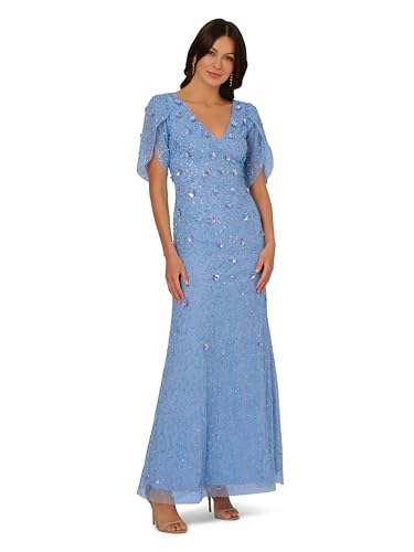 Adrianna Papell Women's Petal Sleeve Bead Long Dress