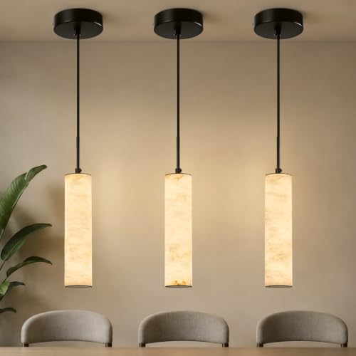 LMQNINE Black Alabaster Kitchen Island Pendant Lights,10in,3-Pack,3000K