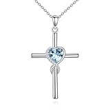 AINFQY - Collar de cruz para mujer, collar de piedra natal, colgante de cruz infinita, Navidad, día de San Valentín, cumpleaños, vacaciones, regalos para ella, 18 pulgadas + 2, Normal, Plata esterlina