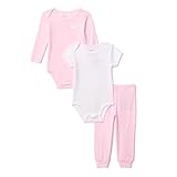 [ナイキ] 3 PC BODYSUIT PANT SET, ロンパース＆ロングパンツセット, ベビー, ベビー服 3点セット、長袖ボディスーツ、半袖ボディスーツ、ジョガーパンツ、ピンク/ホワイト (ピンク, M)