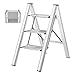 ilbcavne Aluminiowy stołek ze stopniami o pojemności 136 kg, składany stołek z 3-stopniowym pedałem platformowym, lekkie drabiny do ciężarówek i kamperów (kolor: srebrny)