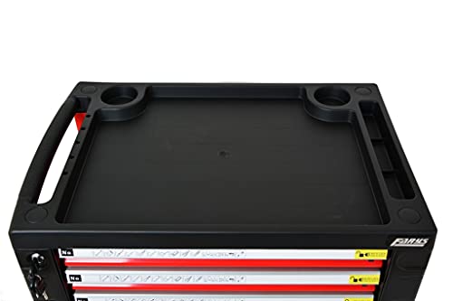 Werkstattwagen 7 Fächer | zentral abschließbar | Antirutschmatten | kugelgelagerte Schubladen | 1 Rolle mit Feststellbremse (rot schwarz) – Bild 7