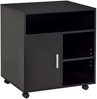 HOMCOM Multi-Storage Printer Stand Unit Office Desk Side Mobile Storage w/ Wheels Modern Style 60L x 50W x 65.5H cm - Black