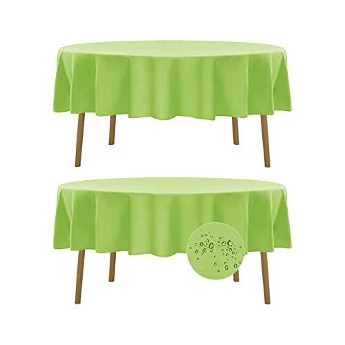Fokitut 2 Pack Waterproof Round Tablecloth, 90 Inch, Stain Resistant and Wrinkle Polyester Table Cloth, Fabric Table Cover for Kitchen Dining, Wedding, Party, Holiday Dinner-Apple Green
