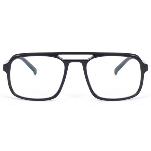 Image of Peter Jones Black Square Unisex Medium Sleek Optical Frame with Anti Glare Lenses (AG218B)