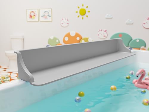 Cushore 3-Ft Bathtub Splash Guard PlayPad with Strong Suction Cups Toy Tray Caddy Holder Storage No-Leak Mess-Free Bath Time for Kids Grey
