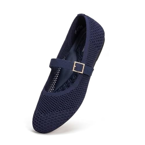 Image of Frank Mully Women's Mary Jane Flats Comfortable Dressy Ballet Flats Casual Round Toe Slip On Washable Knitted Fabric Office Work Woman Shoes