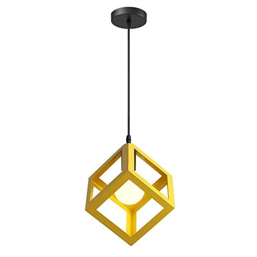 iDEGU Lampadario a sospensione moderno a Forma di Cubo Stile Geometrico E27 Lampada da Soffitto Vintage in Metallo per camera da letto, soggiorno, ristorante - 16cm, Giallo