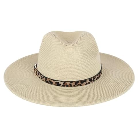 Karen Keith Women's Braided Toyo Fedora Sun Hat with Leopard Hat Band, Beige Cover