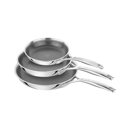 ZWILLING Peak Lot de 3 poêles à frire (20, 24, 28 cm), en acier inoxydable, revêtement en nid d'abeille, anti-adhésif, particulièrement résistant aux rayures, tous types de feux, compatible avec