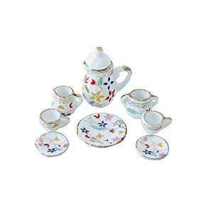 Miniature Dollhouse Accessories Miniatures Stuff Realistic Mini Tableware Tea Cup Set Teapot Plates Porcelain DIY Decor Ornament for Miniature Dollhouse Kitchen Party 1 12 Scale