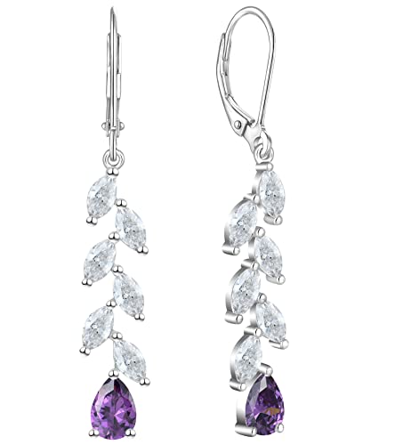 Yl Wedding Dangle Drop Earrings For Brides Bridesmaid Sterling Silver Long Prom Bridal Leverback Earring Created Amethyst Jewelry For Women #TOP16