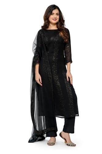 Kurta femme broderie georgette chic avec pantalon et dupatta de fête