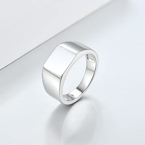 Mens 925 Sterling Silver Signet Rings, 9MM High Polished Rings for Men, Size 7-124