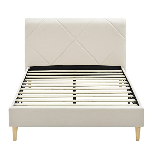 Vibe Upholstered Platform Bed Frame | Headboard And Wood Slat Support Upholstered Platform Bed Frame | Headboard And Wood Slat Support, King, Beige #TOP2