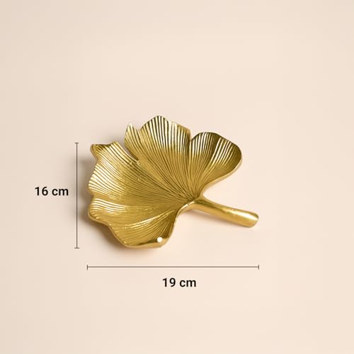 Image of MARKET 99 Golden Embossed Aluminium Platter | Glossy Decorative Tray for Table Decor & Festive Styling | Elegant Designer Centre Display Dish for Diwali, Weddings, Housewarming & Gifting