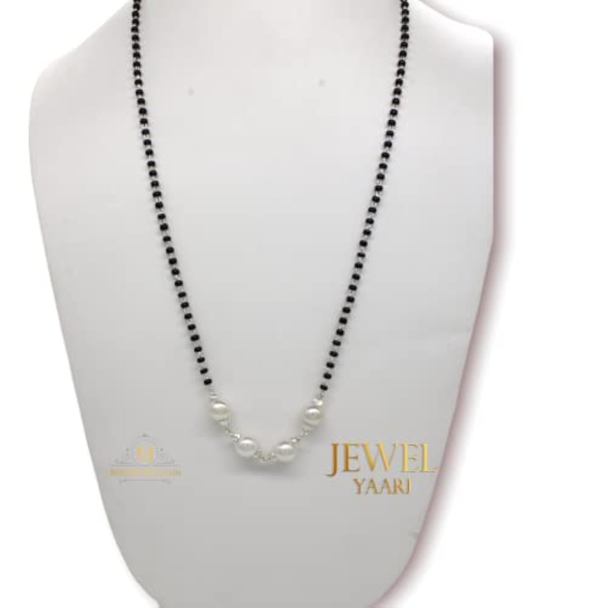 Women's 925 Sterling Silver Mangalsutra with Pearl & Black Beads