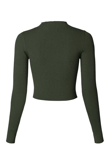 Image of MixMatchy Women's Basic Long Sleeve Mock Neck Ribbed Sweater Fitted Crop Knit Pullover Tops