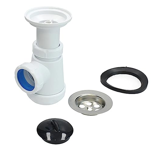 Fontastock FSKFSI004 sifón tipo botella corto extensible 1-1/4' 32/40 con salida horizontal y rejilla de desagüe y tapón incluidos
