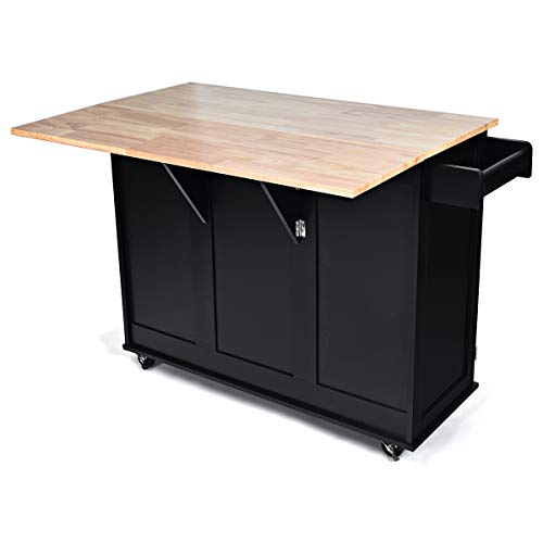 image for Giantex Kitchen Island Cart with Drop-Leaf Tabletop, Large Trolley Car