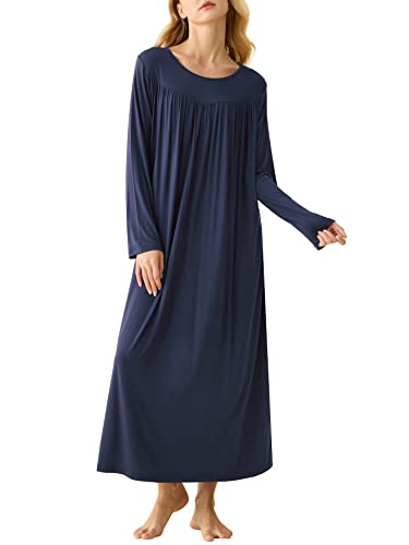 Latuza Women's Soft Bamboo Viscose Long Sleeves Nightgown 2X Navy #TOP13