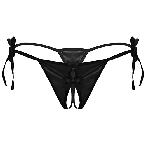 ranrann Sissy String Sexy Homme Hot Ouvert sous-vêtement Slip Satin Culotte Taille Basse Underwear Type A Noir Taille Unique
