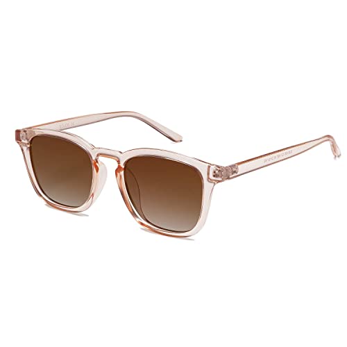 SOJOS Polarized Sunglasses for Women Men Classic Vintage Style Shades SJ2155 with Transparent Brown Frame/Gradient Brown Lens