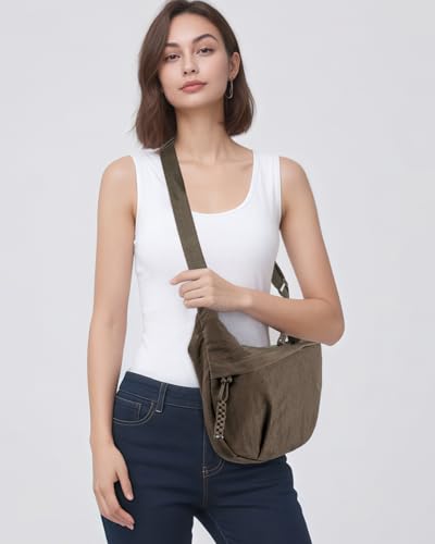 Women's Nylon Hobo Crescent Crossbody Bag, Multi-Pocket Sling Bag, Half Moon Shoulder Purse3
