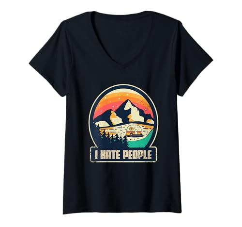 Womens I Hate People Funny Campers Campfire Camping V-Neck T-Shirt