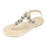 Women's Summer New Korean Version Foot Set Rhinestone Oversized Beach Clip Toe Sandals Womens Slide Sandals Rose (Beige, 8)