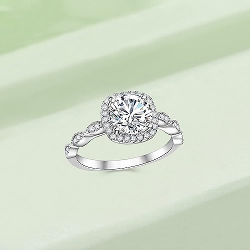 Diya Halo Cushion Cut Moissanite Engagement Ring For Women Sterling Silver Moissanite Diamond Rings Promise Rings For Her Bridal Wedding Bands Mothers Day Birthday Christmas Anniversary Jewelry Gift (8) #TOP1