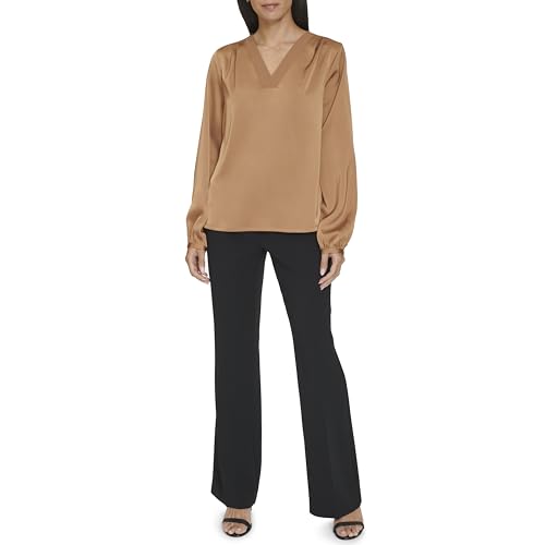 Image of Calvin Klein Womens V Neck Long Sleeve Blouse
