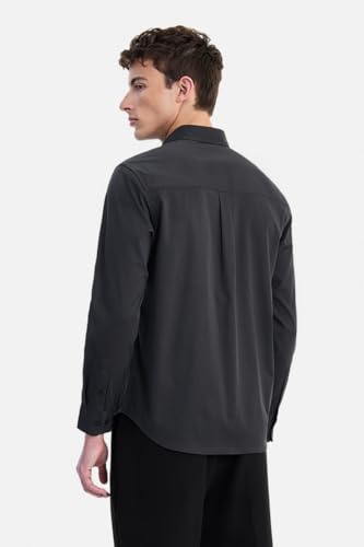 Image of SNITCH Men Casual Shirt | Regular Fit Long Sleeve Button-Down Collar Textured Style | Durable Polyester Twill & Single Patch Pocket for Work