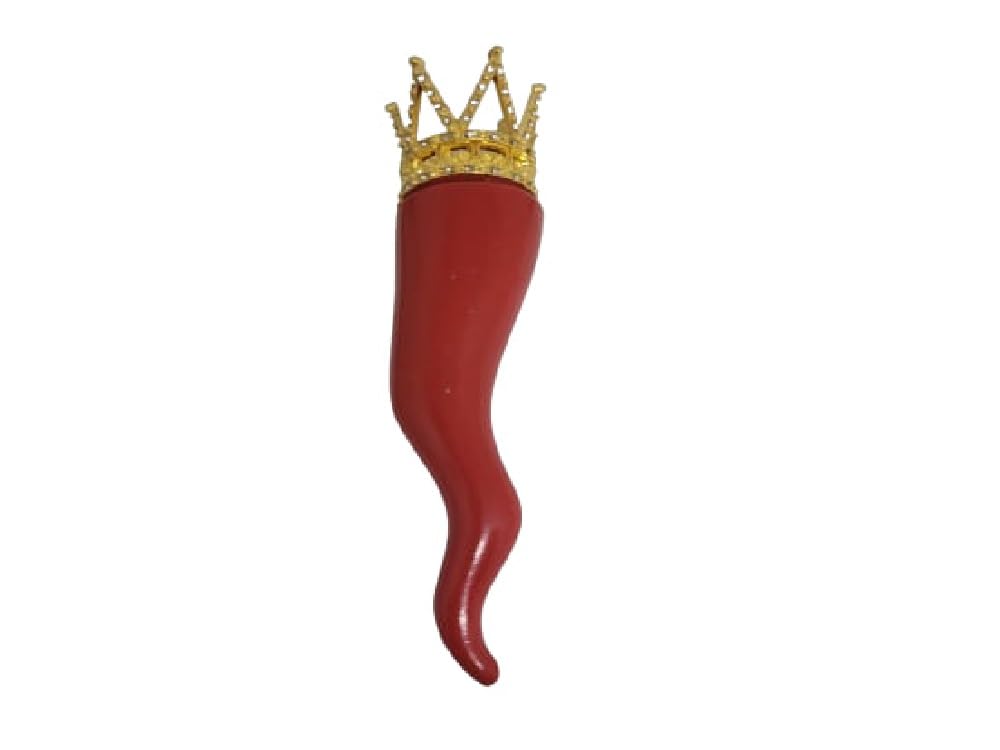 Corne rouge porte-bonheur 11cm avec couronne strass pour table et bonbonnières
