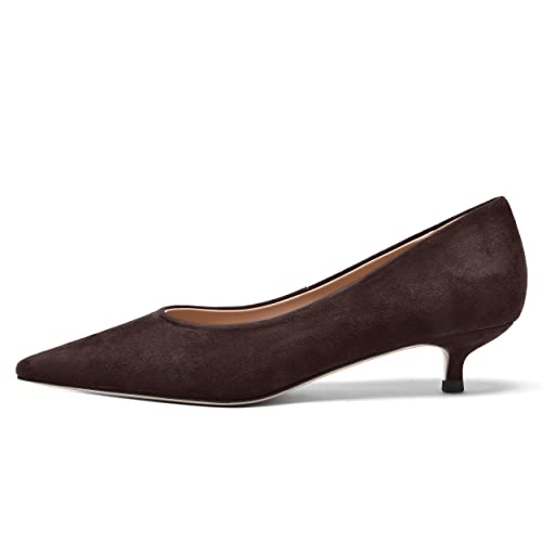 FOGEENA Womens Wedding Pointed Toe Slip On Dress Suede Leather Kitten Low Heel Pumps Shoes 1.5 Inch4