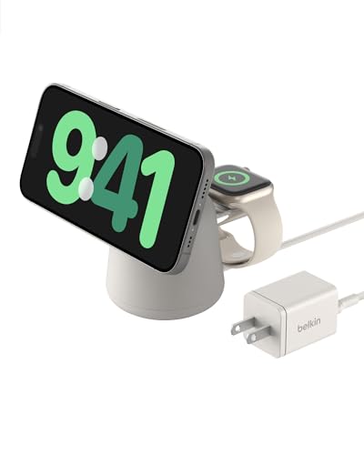 Belkin 2-in-1 Qi2 Wireless Charging Dock 15W Fast Charge iPhone Charger Compatible with iPhone 17, 16, 15, 14, and 13 Series, AirPods, and Other Qi2 Enabled Devices, Includes Power Supply - Sand