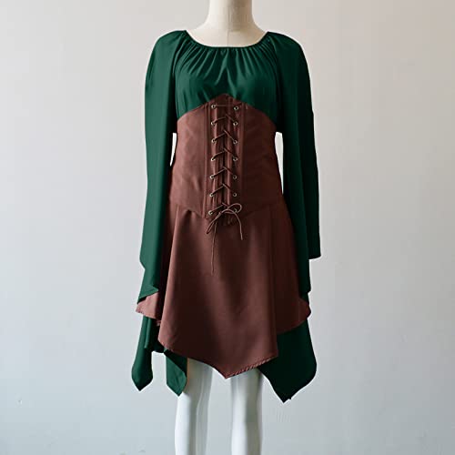 Robe médiévale avec manches trompette et corset ajustable marron