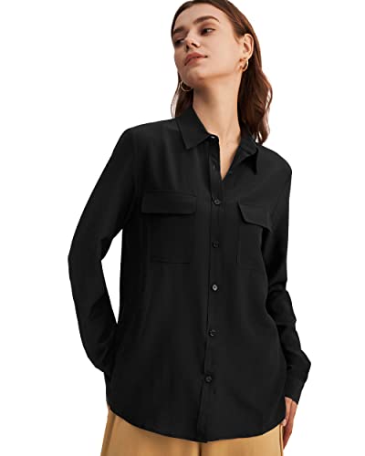 LilySilk Silk Button Down Shirts for Women Long Sleeve Ladies Shirts 18 Momme Silk Black Size S LilySilk Silk Button Down Shirts for Women Long Sleeve Ladies Shirts 18 Momme Silk Black Size S