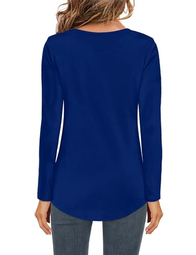 Image of Elesomo Womens T Shirts V Neck Summer Short /Long Sleeve Cotton Tops Tees