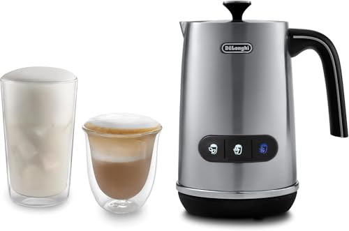 DeLonghi Elektrischer Milchaufschäumer LatteMix EMF3.M für heiße & kalte Milch & pflanzlichen Alternativen einfache Reinigung transparenter Deckel 3 Tasten 250ml Weiß