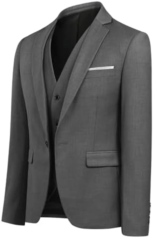 Allthemen Mens Suits 3 Piece Slim Fit Wedding Formal Tuxedo 1 Button Blazers Jacket Waistcoat Trousers