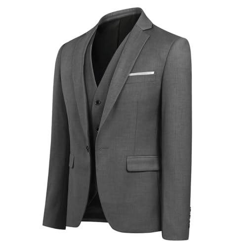 Allthemen Mens Suits 3 Piece Slim Fit Wedding Formal Tuxedo 1 Button Blazers Jacket Waistcoat Trousers