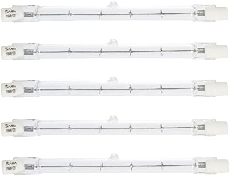 Simba Lighting Halogen R7S 118mm T3 500W Dimmable 7500lm (5 Pack) J Type Linear Double Ended Floodlight Bulb 360º Beam Angle 120V for Work, Security, Landscape Lights, Floor Lamps, Warm White 2700K