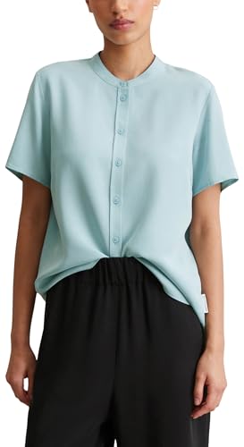 Marc O'Polo Denim Damen Kurzarmbluse mit Stehkragen Regular Fit, Blau (Blue Fog), S