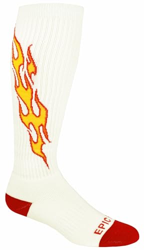 Epic Youth Flame - Cute Novelty Fun Design Kneehigh/Otc Socks Pair White/Red/Yellow (SMALL) SOCK SIZE PR
