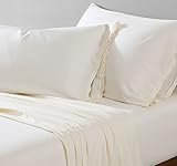 Shabby Chic® - Full Sheets, Soft & Breathable Organic Cotton Bedding Set, Vintage-Inspired Home Decor with Ruffled Pillowcases (Solid Ivory, Full)