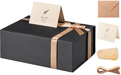 LIFELUM Large Gift Box 13 x 10 x 5 inch Black Gift Box with Lid Magnetic Gift Boxes for Presents Contains Card, Ribbon, Shredded Paper Filler Gift Box for Valentine's Day (1 Pcs