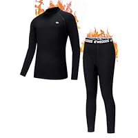 Ewedoos Thermal Underwear Set for Kids Thermals Top and Bottom Set Boys Long Johns Base Layer Thermal Set Black