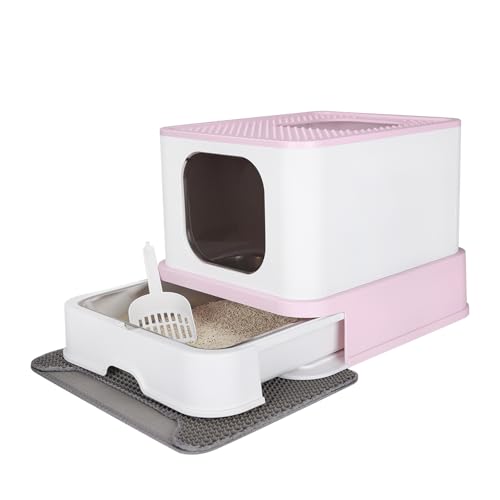RIZZARI Stainless Steel Cat Litter Box - Covered Pink Large