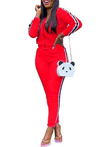 Track Suit for Women Set Casual Two Piece Outfits Sweatsuits Juniors Tops Skinny Long Pants Jogging Suits Matching Sets Red